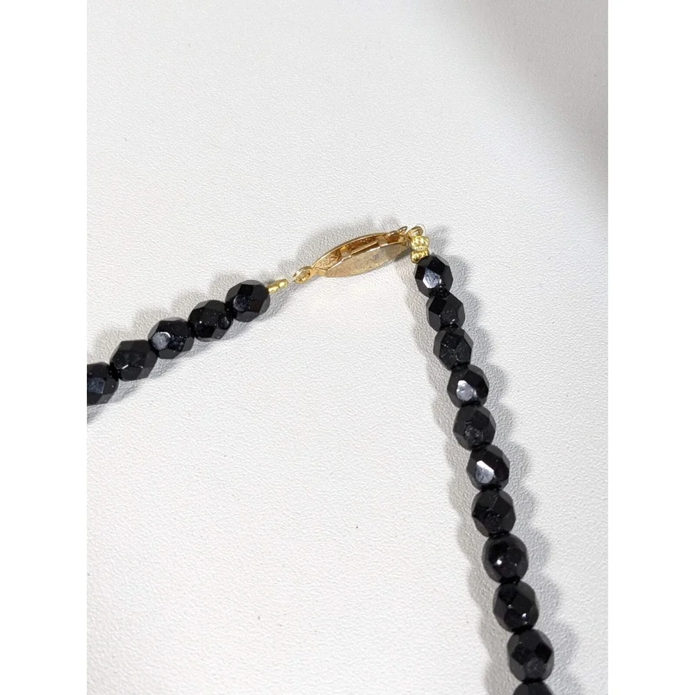 Black Glass Bead green Ivory Color Acrylic Square Oval Cabochon Necklace 16.5 in